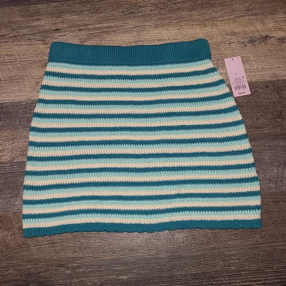 Wild Fabel Knit Teal Stripe Mini Skirt - Picture 3 of 6